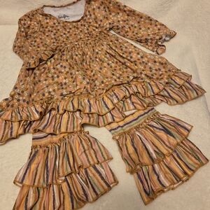 Playful Polka Dot and Stripe Ruffled Girls Matching Boutique Set. Size 7Y